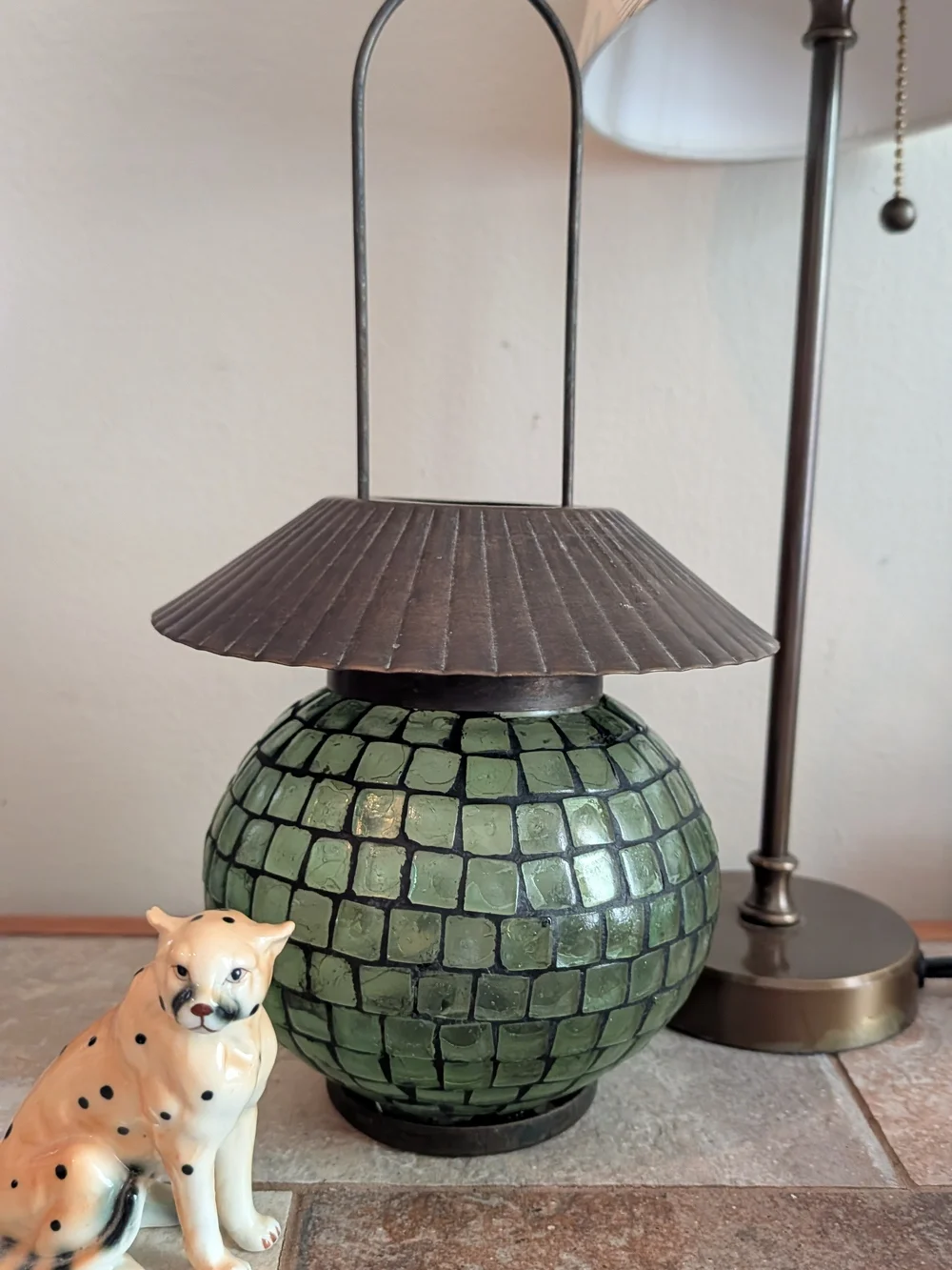 Green Mosaic Glass Lantern Table Accent - Zodax Candle Holder